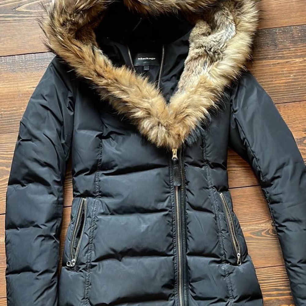 Mackage Black Puffer Jacket with Fur Trim